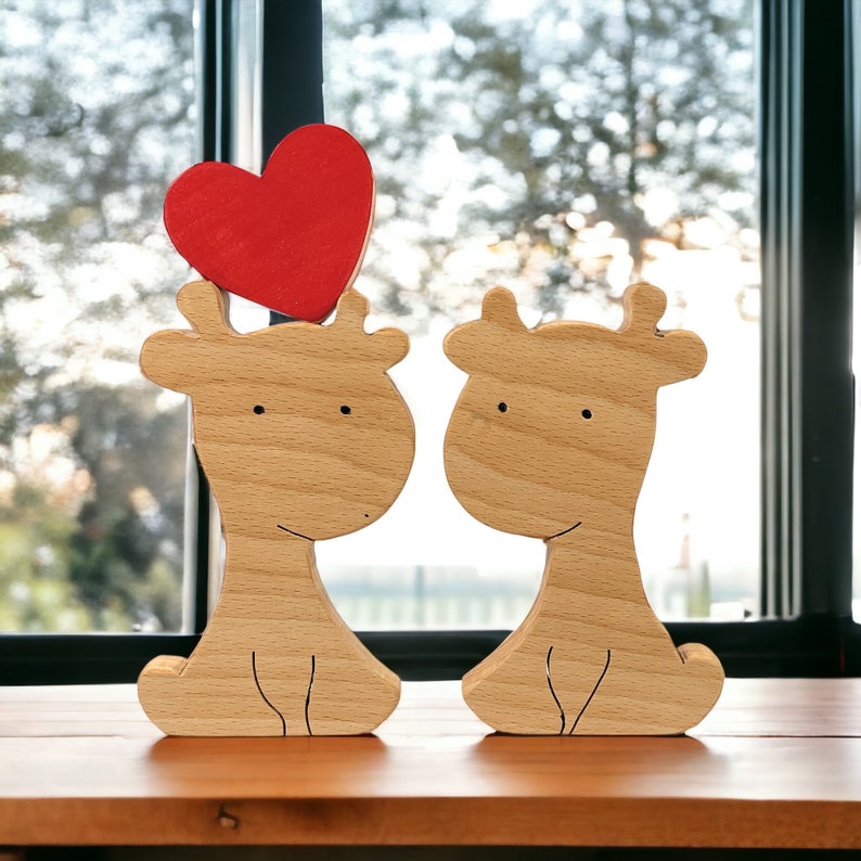 Wooden Cute Giraffe Love Couple Puzzle