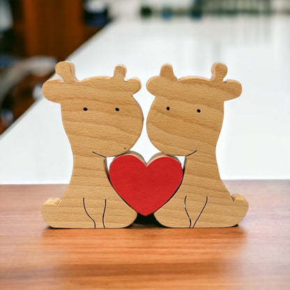 Wooden Cute Giraffe Love Couple Puzzle