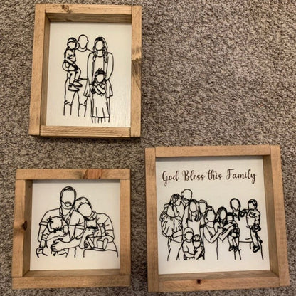 Custom 3D Framed Line Drawn Portrait Signs For Couple Family