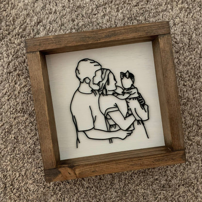 Custom 3D Framed Line Drawn Portrait Signs For Couple Family