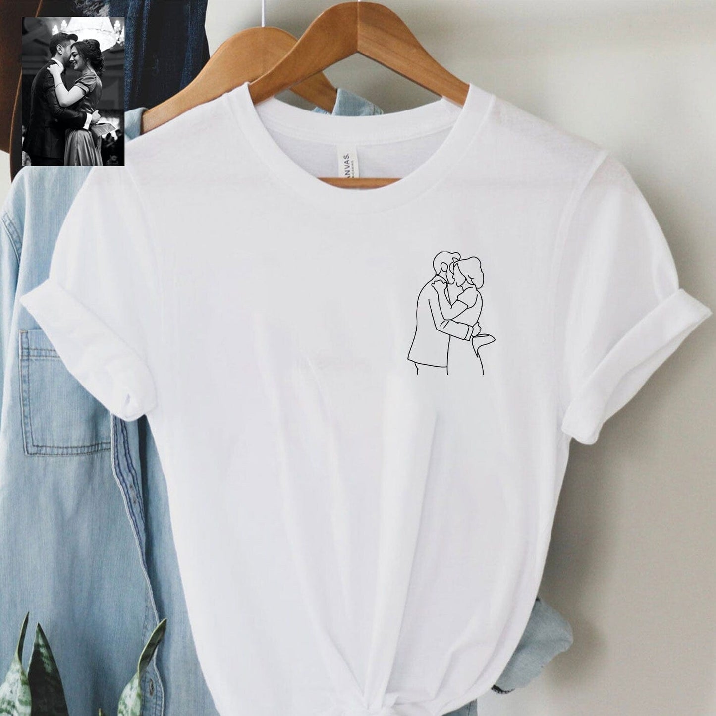 Custom Embroidered Line Drawing T-shirt