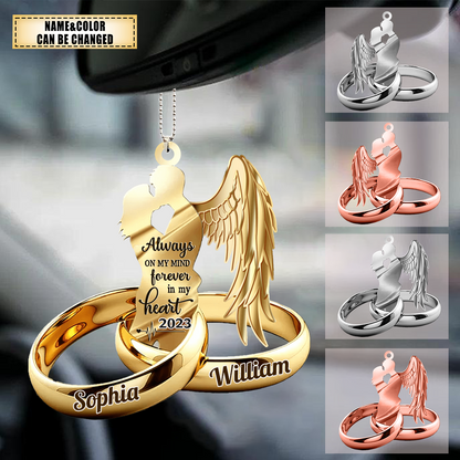 Customized Husband Wife With Wings Wedding Rings Memorial Acrylic Ornament